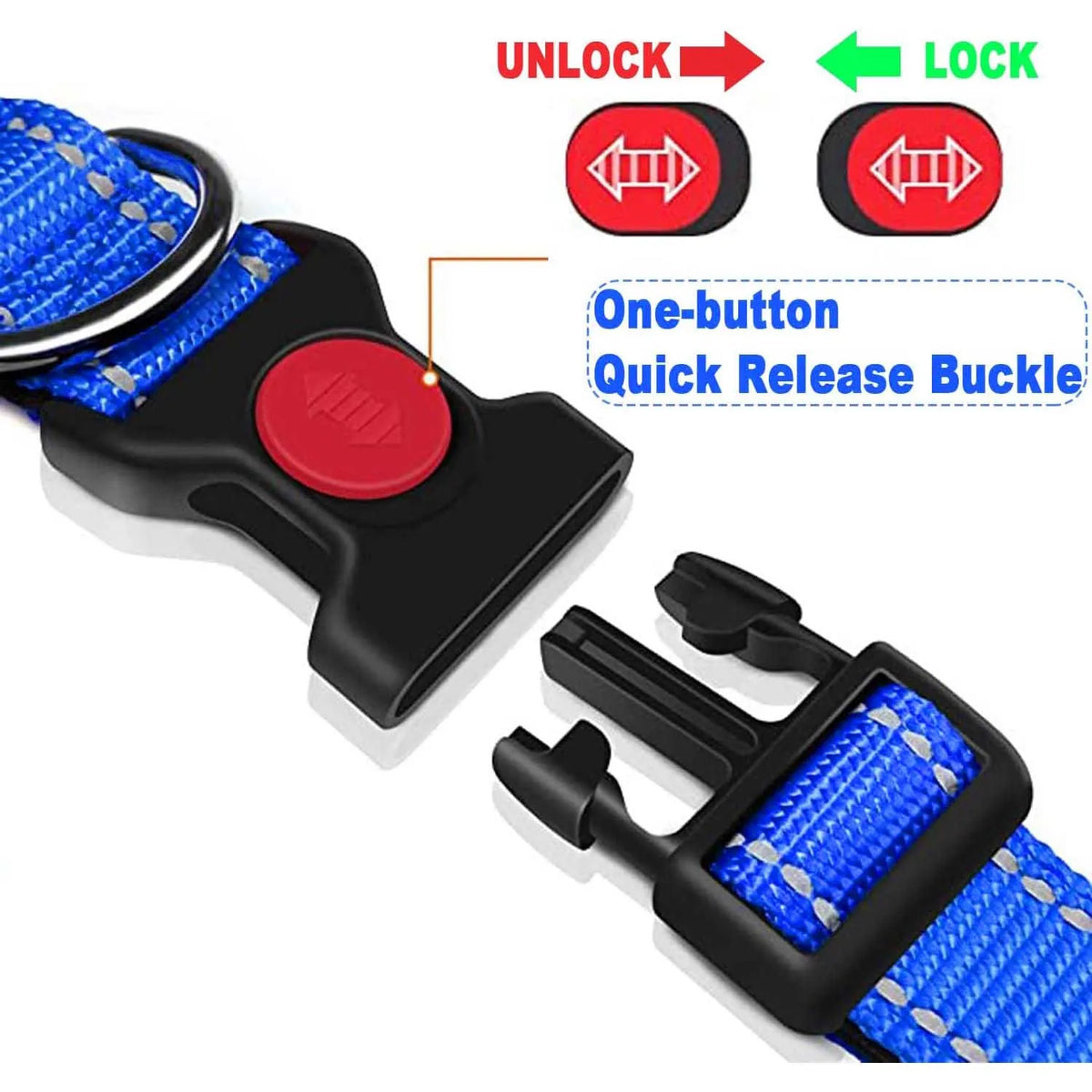 Reflective Neoprene Adjustable Think Nylon Webbing Cat Dog Collar Light with Locking Buckle Modern for Large Dogs