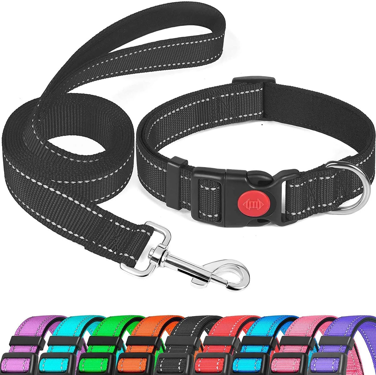 Reflective Neoprene Adjustable Think Nylon Webbing Cat Dog Collar Light with Locking Buckle Modern for Large Dogs