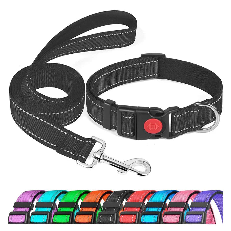 Reflective Neoprene Adjustable Think Nylon Webbing Cat Dog Collar Light with Locking Buckle Modern for Large Dogs