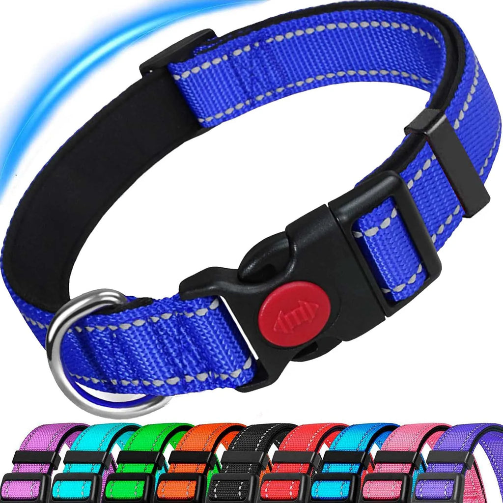 Reflective Neoprene Adjustable Think Nylon Webbing Cat Dog Collar Light with Locking Buckle Modern for Large Dogs