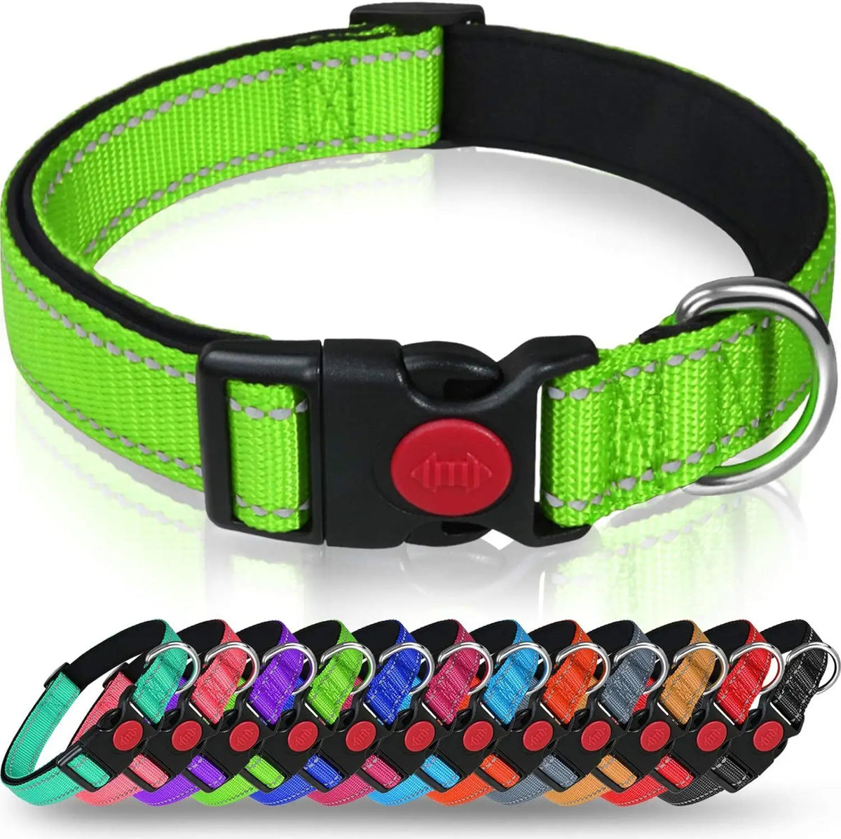 Reflective Neoprene Adjustable Think Nylon Webbing Cat Dog Collar Light with Locking Buckle Modern for Large Dogs
