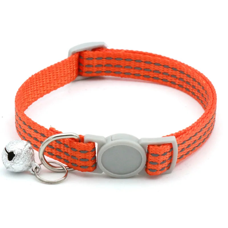 Reflective Breakaway Cat Collars Bells Adjustable Nylon Cotton Padded Striped Collars for Small Cats/Dogs 5 Bright Colors