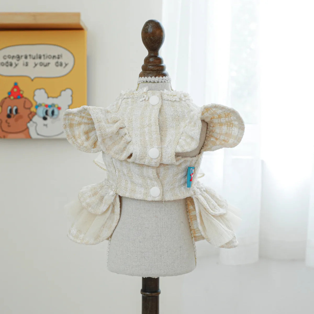 Dog Dress Lace Ruffles Pearl Bowknot Small Pet Party Pet Clothing Autumn Winter Fragrance Style Dress