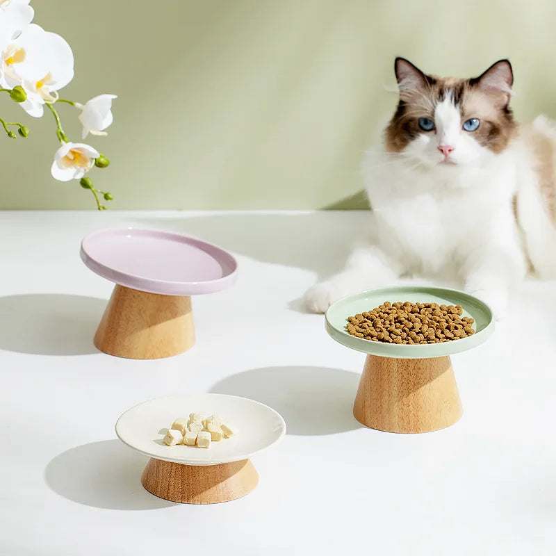 Ceramic High Low Foot Anti Rollover cat Food Freeze-drying Comfortable Cervical Spine Pet Convenient Dining Plate Puppy Bowl