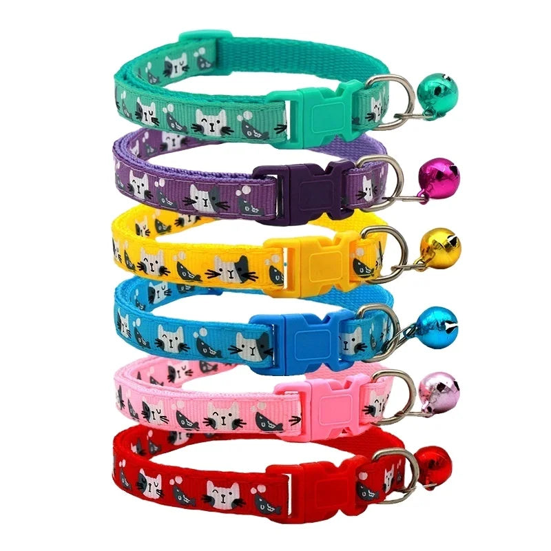Applique Small Fish Gray and White Cat Head Dog Cat Collar Solid Color Nylon Cute Bell Buckle Print Design Classic Style