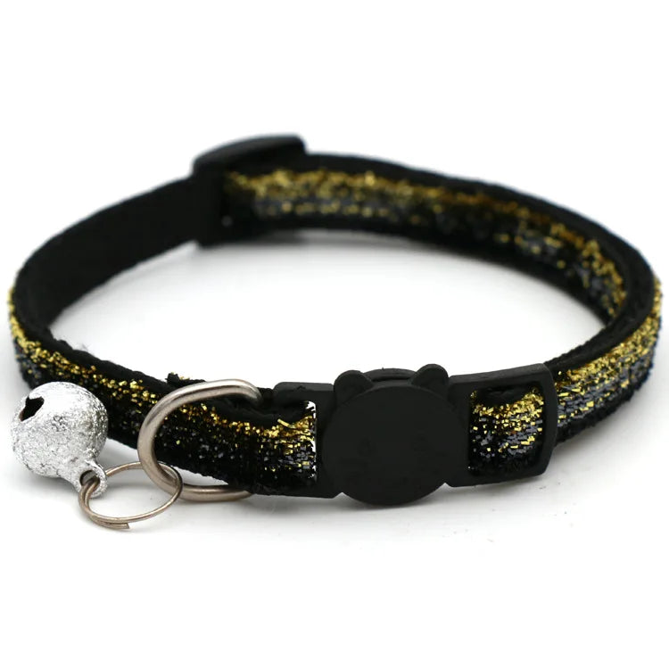 Cat Head Pet Collar with Bell Glitter Bell Adjustable Buckle Snap-Clasp Color Neck Strap for Small Cats