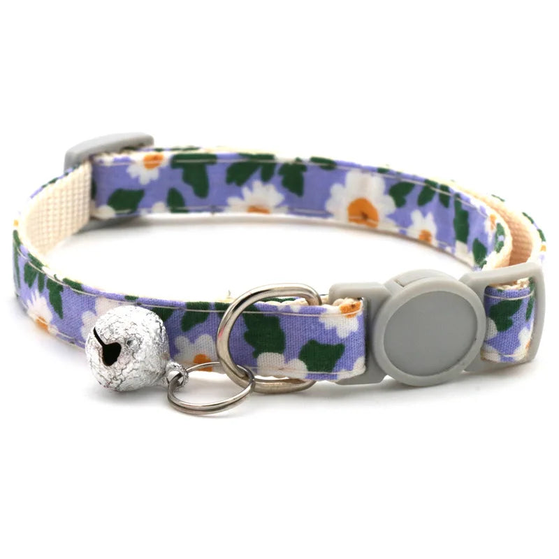 Floral Cat Collar Set Pet Neckwear Buckle Closure Cloth Triangle Scarf Collar with Bandana Bell Small Pet Accessory