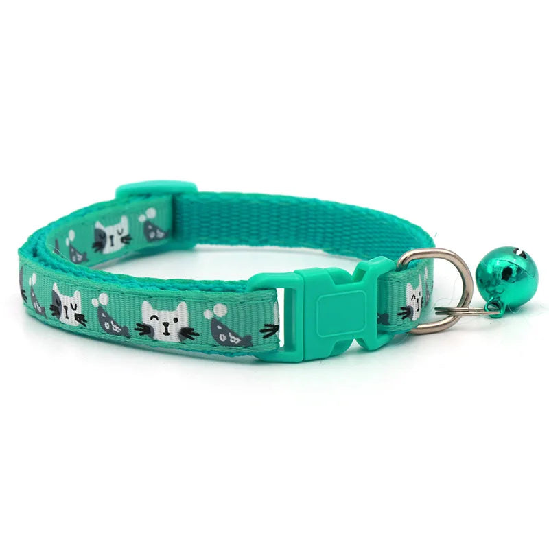 Applique Small Fish Gray and White Cat Head Dog Cat Collar Solid Color Nylon Cute Bell Buckle Print Design Classic Style
