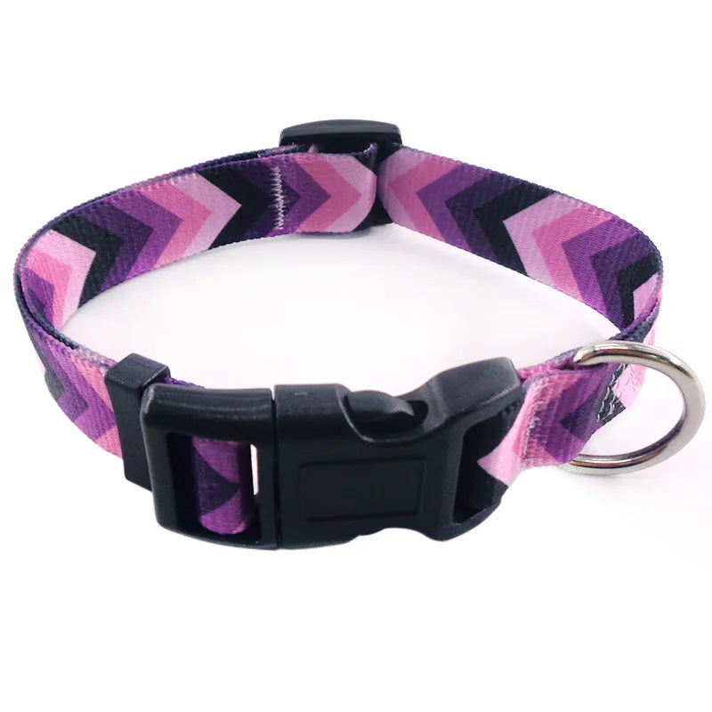 Digitally Printed Bohemian Ethnic Style Modern Striped Adjustable Fabric Canvas Dog Collar with Buckle Closure