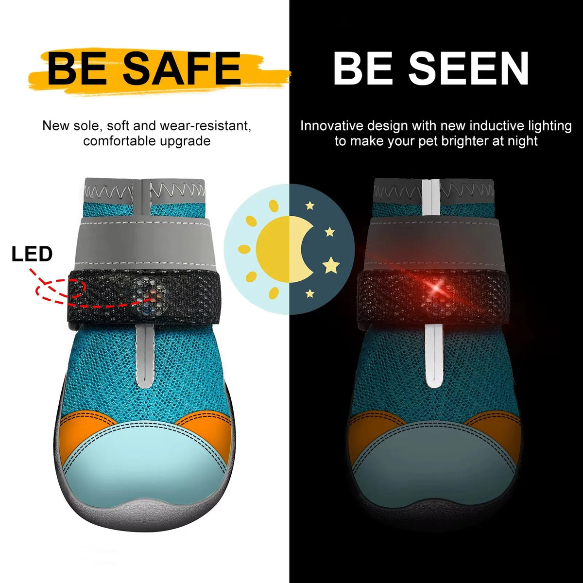 New Arrivnovative Luminous Waterproof Breathable Non-Slip Wear-Resistant Mesh Dog Shoes for All Seasonspet Shoes