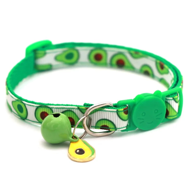 Digital Print Fruit Themed Pet Cat Collar Printed Fruit Pendant Bell Adjustable Buckle Collar for Cats and Small Dogs