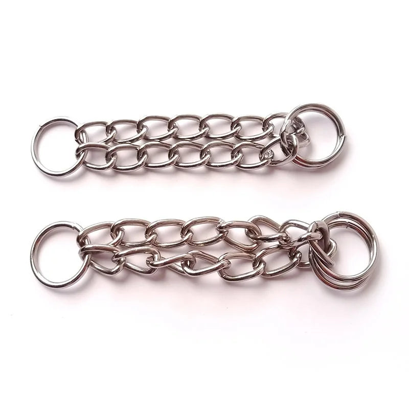 Three Ring Half P Chain Iron Durable Stainless Steel Silver Martingale Dog Collar Chain Rivet Solid Triangle Pattern Solid