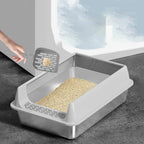 Metal Easy Clean High Sided Stainless Steel Cat Semi Enclosed Extra Large Size Anti Splash Take Out Cat Toilet Thickened