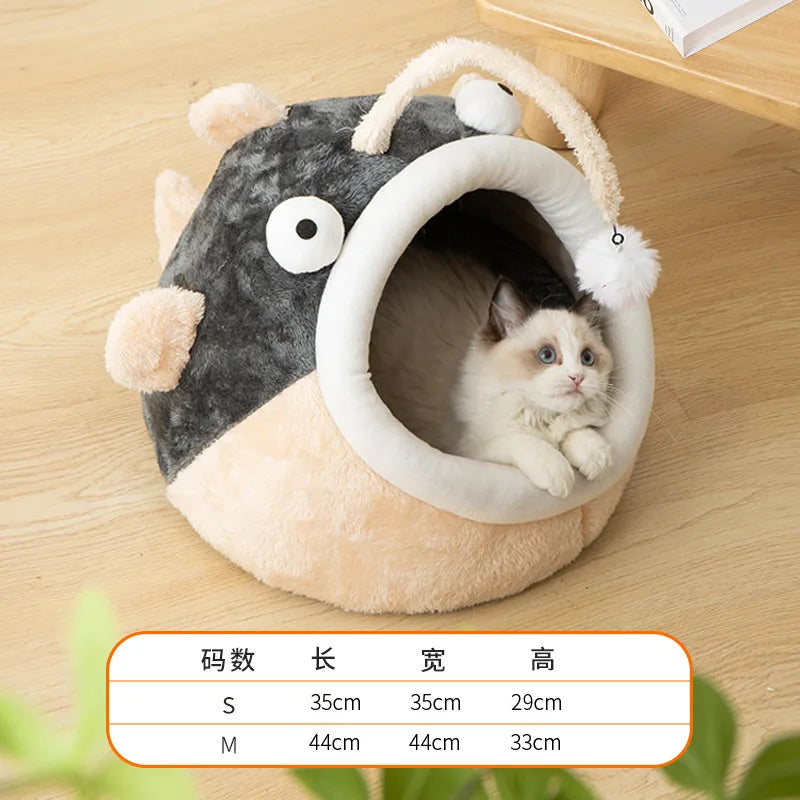 Cat Nest Semi Closed Winter Warmth Cat Nest Four Seasons Universal Lanternfish House Comes Teasing Toys Cat Pet Supplies