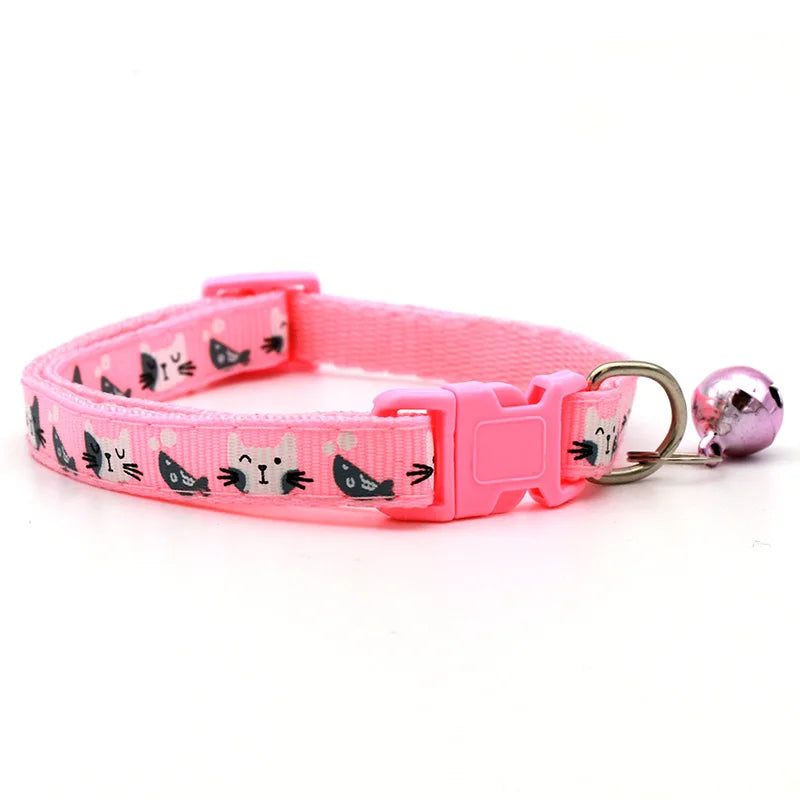 Applique Small Fish Gray and White Cat Head Dog Cat Collar Solid Color Nylon Cute Bell Buckle Print Design Classic Style