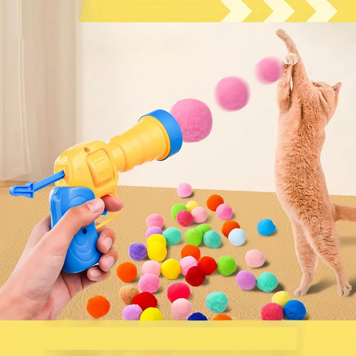 Interactive Plastic Cat Ball Launcher Gun Toy New Pet Supplies Self Fun Toys Interactive Colorful High Elasticity Wool Ball