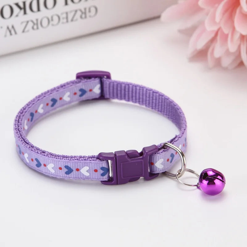 Cat Dog Outdoor Walking Accessories Three-Color Love Printed Patch Pet Collar Bell Cartoon Made Polyester Pet Outdoor
