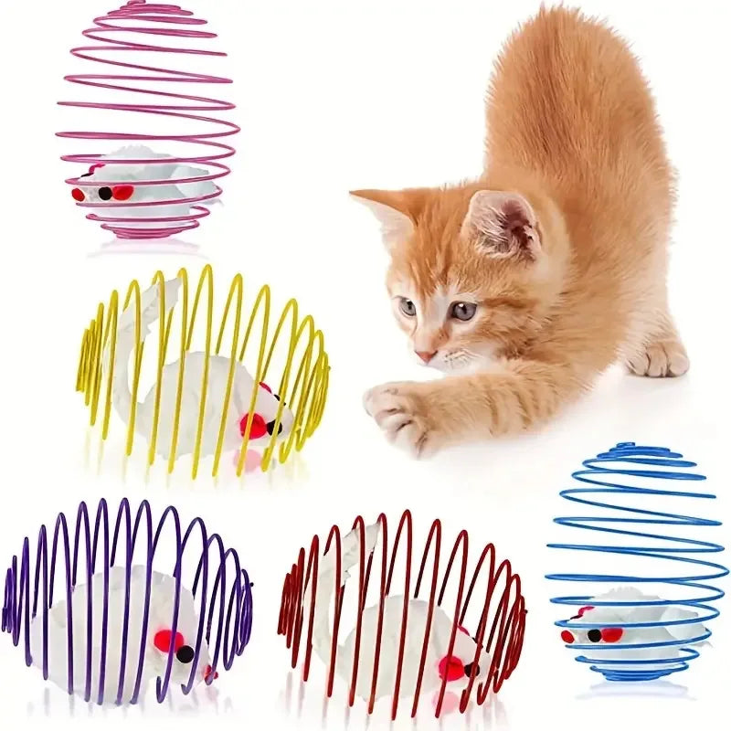 Stainless Steel Animal Pattern Cat Toy Pet Supplies cat Toys Spring Cage cat Self Fun Tumbler Ball Teaser Stick