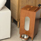Wooden Pet Feeder Food Dispenser Large Capacity Suitable Cats Dogs Moisture Proof Healthy Manual Portion Control