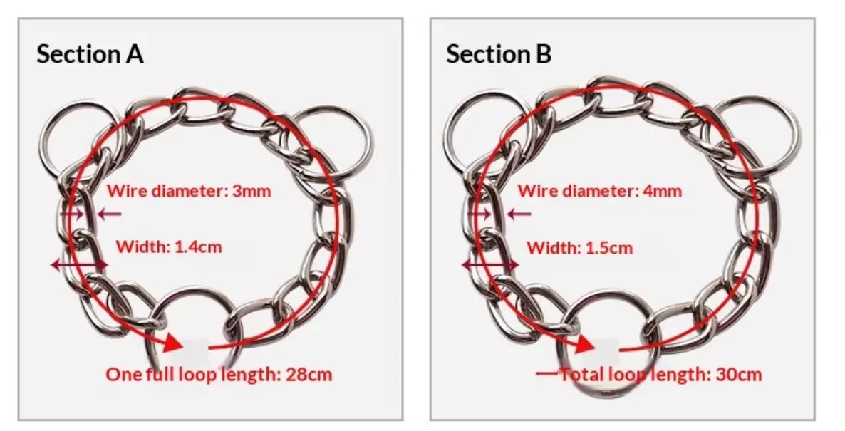 Three Ring Half P Chain Iron Durable Stainless Steel Silver Martingale Dog Collar Chain Rivet Solid Triangle Pattern Solid