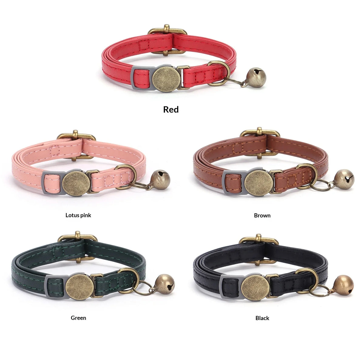 Durable PU Leather Solid Personalized Buckle Breakaway Cat Collar With Bell Soft for Dogs and Cats Multiple Colors