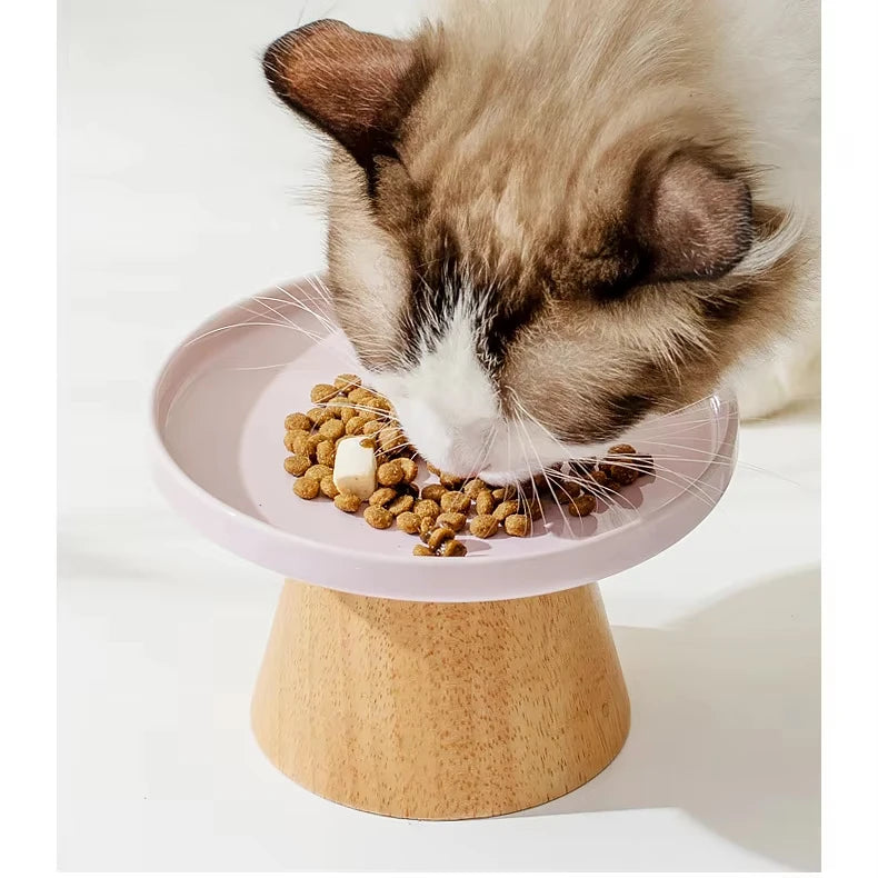 Ceramic High Low Foot Anti Rollover cat Food Freeze-drying Comfortable Cervical Spine Pet Convenient Dining Plate Puppy Bowl