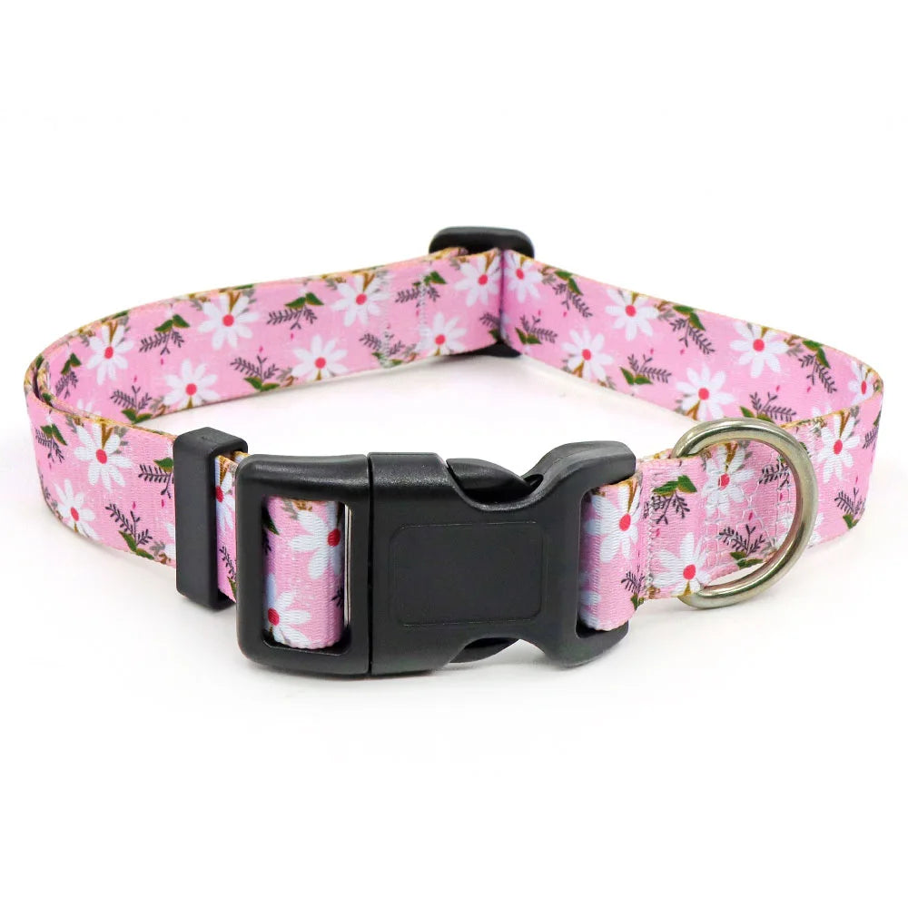 Digitally Printed Bohemian Ethnic Style Modern Striped Adjustable Fabric Canvas Dog Collar with Buckle Closure