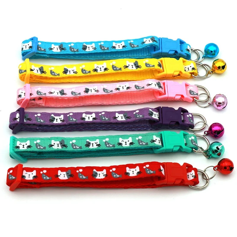 Applique Small Fish Gray and White Cat Head Dog Cat Collar Solid Color Nylon Cute Bell Buckle Print Design Classic Style