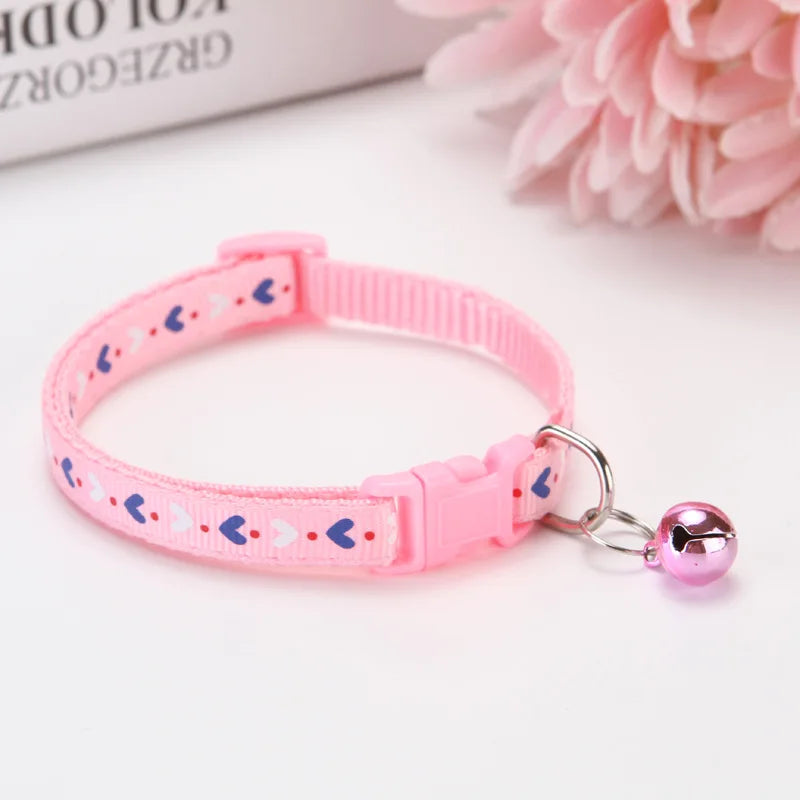 Cat Dog Outdoor Walking Accessories Three-Color Love Printed Patch Pet Collar Bell Cartoon Made Polyester Pet Outdoor
