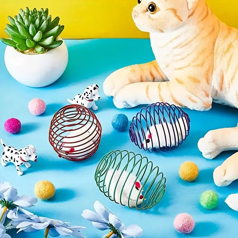 Stainless Steel Animal Pattern Cat Toy Pet Supplies cat Toys Spring Cage cat Self Fun Tumbler Ball Teaser Stick