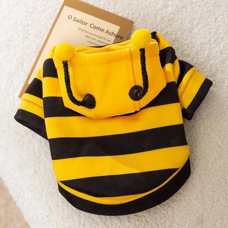 Cute Cat Themed Clothing Anti Fall Design Small Bee Shaped Pattern Pug Small Adorable Blue Cat Seasonal Pet Hoodie