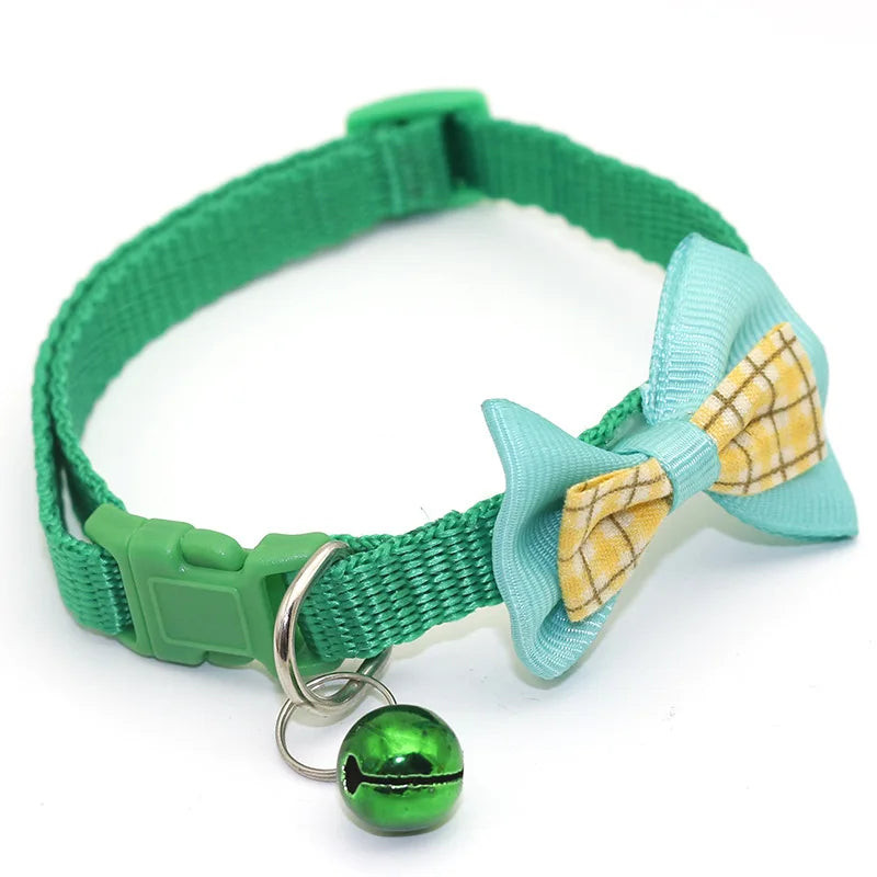 Adjustable Bowknot Pet Collar Polyester Buckle Closure with Bell Solid Color for Cats Small Pets
