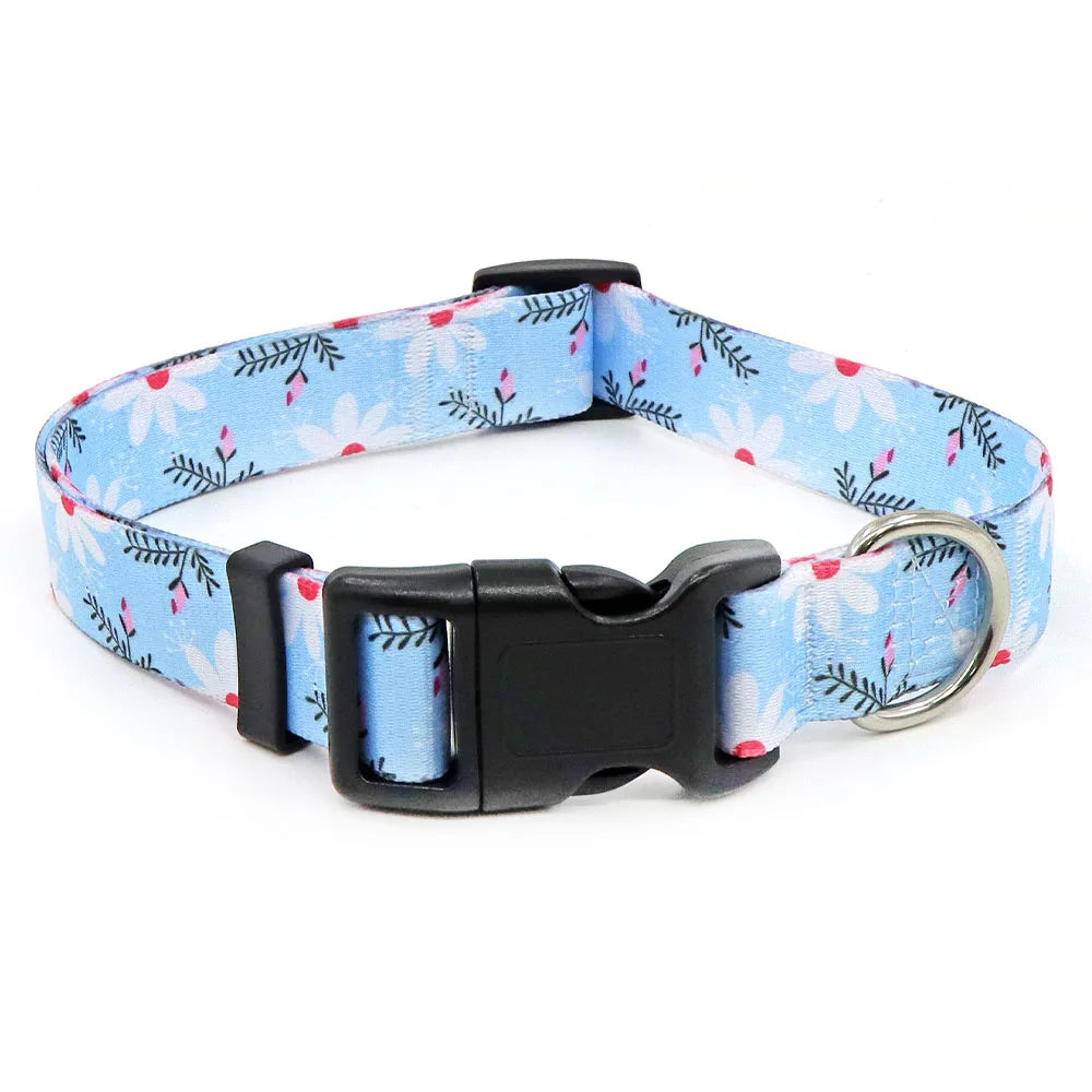 Digitally Printed Bohemian Ethnic Style Modern Striped Adjustable Fabric Canvas Dog Collar with Buckle Closure