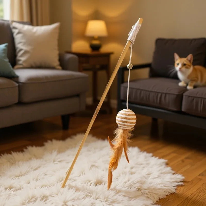 Colorful Cat Teaser Toys Set Sisal Rope Wooden Linen Cat Toy New Pet Cat Supplies Handmade Feather Bell Wooden Pole