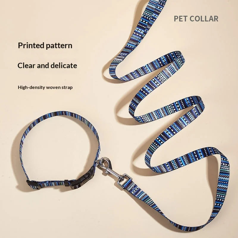 Digitally Printed Bohemian Ethnic Style Modern Striped Adjustable Fabric Canvas Dog Collar with Buckle Closure