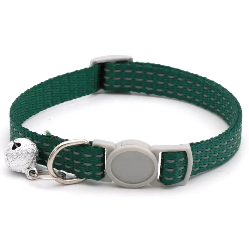 Reflective Breakaway Cat Collars Bells Adjustable Nylon Cotton Padded Striped Collars for Small Cats/Dogs 5 Bright Colors