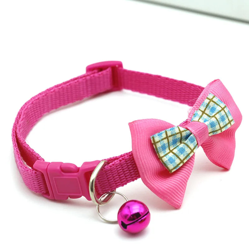 Adjustable Bowknot Pet Collar Polyester Buckle Closure with Bell Solid Color for Cats Small Pets