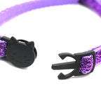 Cat Head Pet Collar with Bell Glitter Bell Adjustable Buckle Snap-Clasp Color Neck Strap for Small Cats