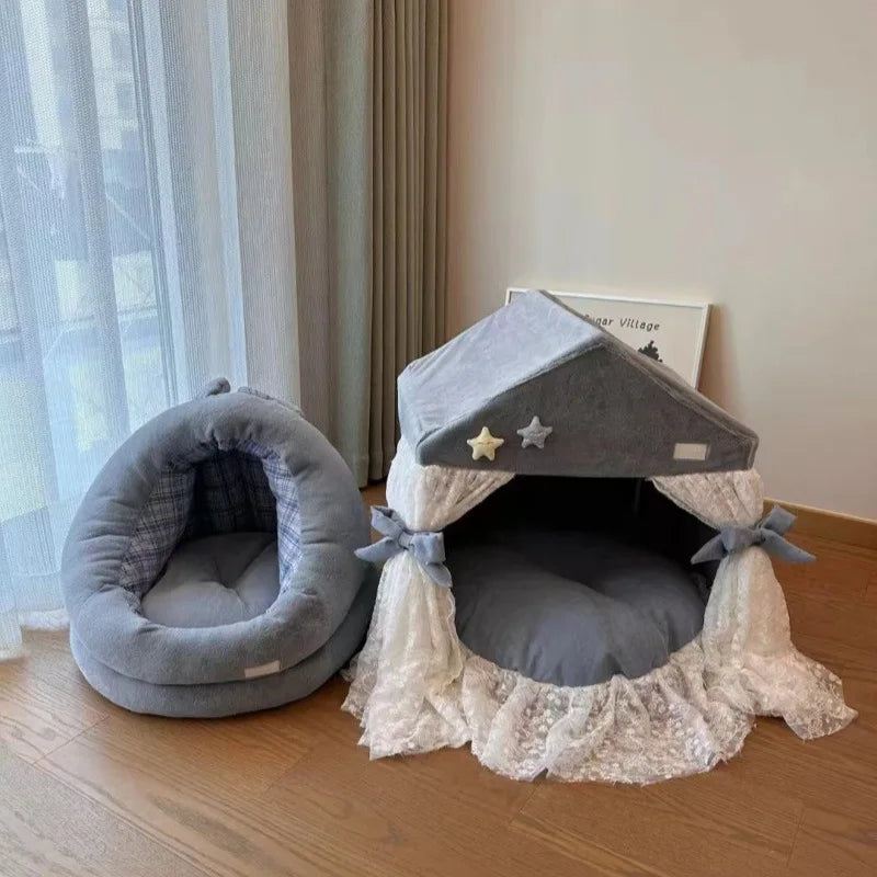 All Seasons Cat Dog Condo Sustainable Bed Pet House Princess Bed Lace Lace Cat Nest Dog Nest Tent Removable
