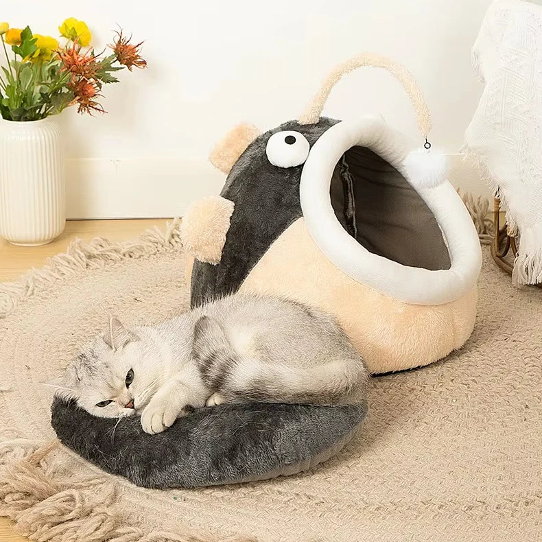 Cat Nest Semi Closed Winter Warmth Cat Nest Four Seasons Universal Lanternfish House Comes Teasing Toys Cat Pet Supplies