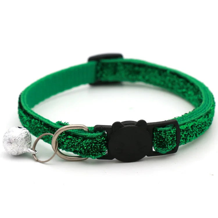 Cat Head Pet Collar with Bell Glitter Bell Adjustable Buckle Snap-Clasp Color Neck Strap for Small Cats