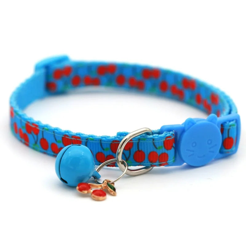 Digital Print Fruit Themed Pet Cat Collar Printed Fruit Pendant Bell Adjustable Buckle Collar for Cats and Small Dogs