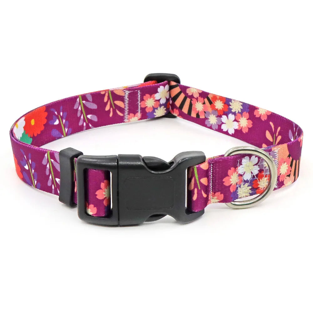 Digitally Printed Bohemian Ethnic Style Modern Striped Adjustable Fabric Canvas Dog Collar with Buckle Closure