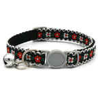 Modern Floral Embroidery Pattern Cat Collar with Break-Away Safety Buckle Quick Release Small Bell-Adjustable Nylon