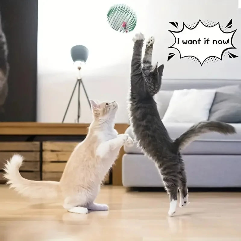 Stainless Steel Animal Pattern Cat Toy Pet Supplies cat Toys Spring Cage cat Self Fun Tumbler Ball Teaser Stick