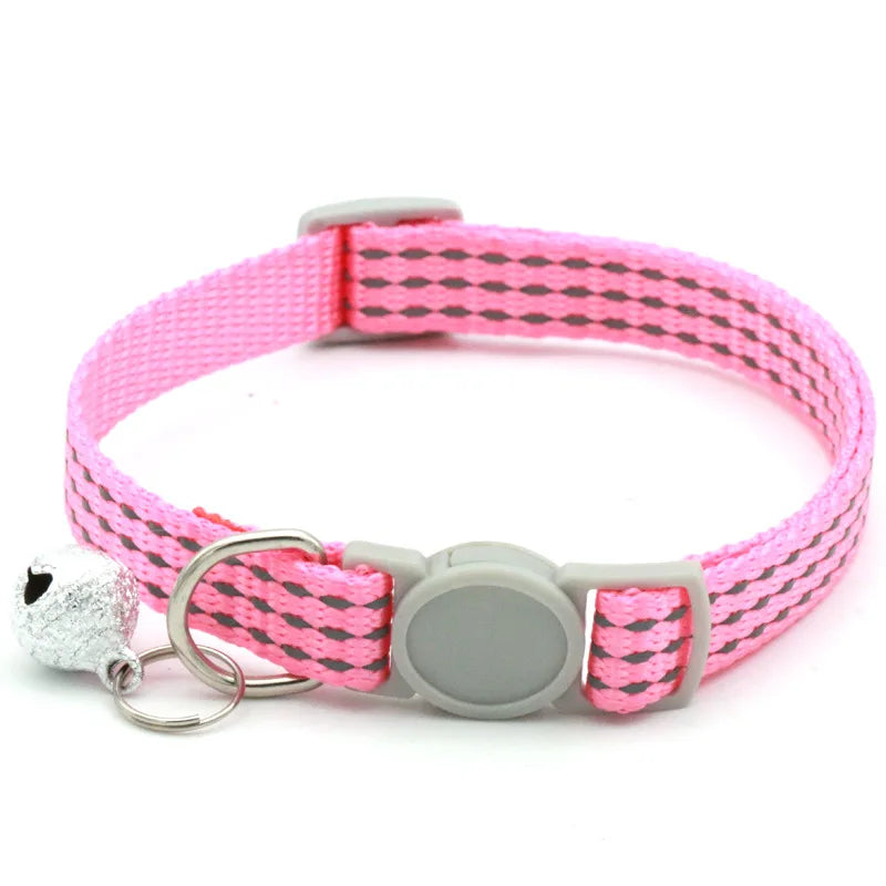 Reflective Breakaway Cat Collars Bells Adjustable Nylon Cotton Padded Striped Collars for Small Cats/Dogs 5 Bright Colors