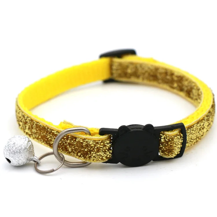 Cat Head Pet Collar with Bell Glitter Bell Adjustable Buckle Snap-Clasp Color Neck Strap for Small Cats