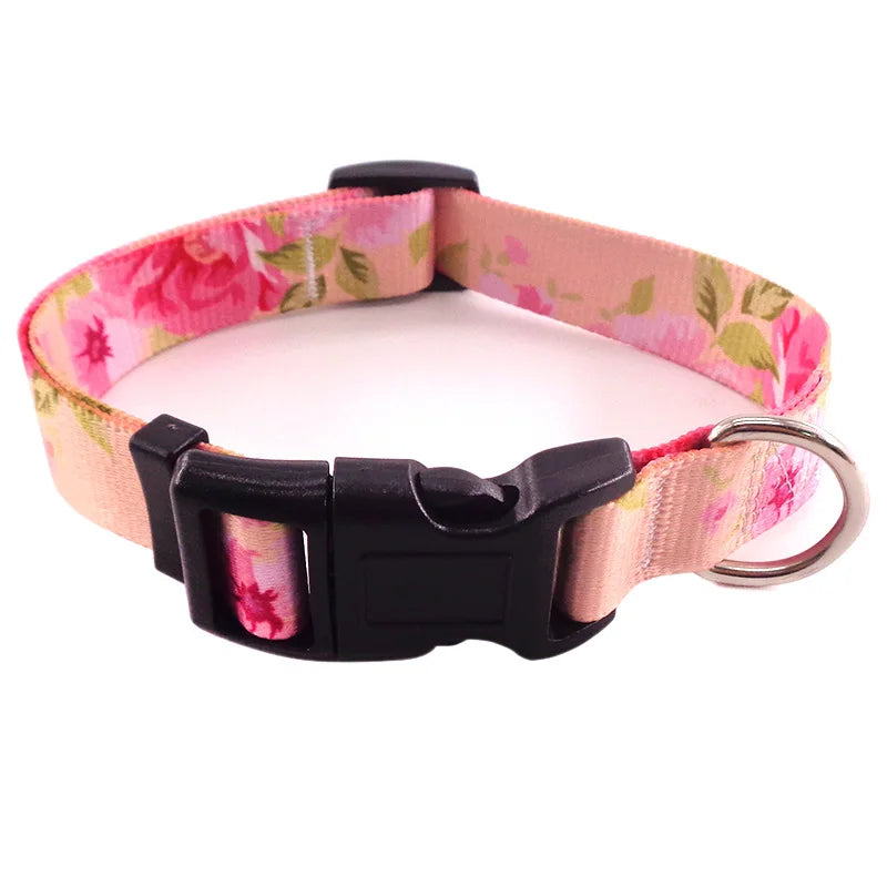 Digitally Printed Bohemian Ethnic Style Modern Striped Adjustable Fabric Canvas Dog Collar with Buckle Closure