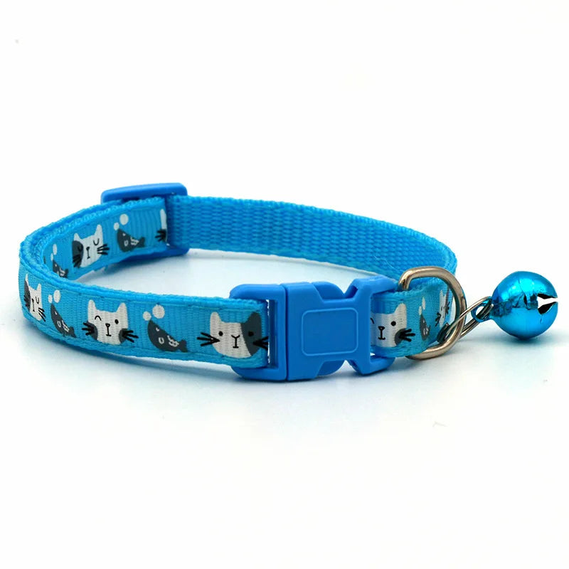 Applique Small Fish Gray and White Cat Head Dog Cat Collar Solid Color Nylon Cute Bell Buckle Print Design Classic Style