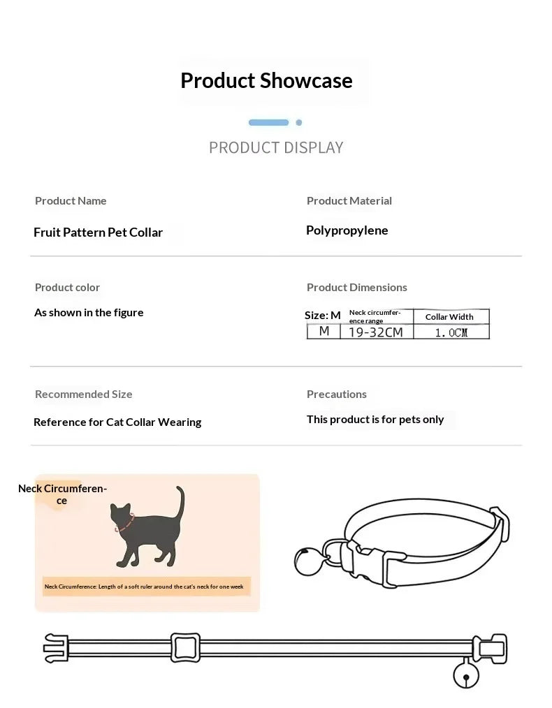 Best-Selling Nylon Cat Collar with Bell and Fruit Pendant Anti-Suffocation Buckle Wholesale
